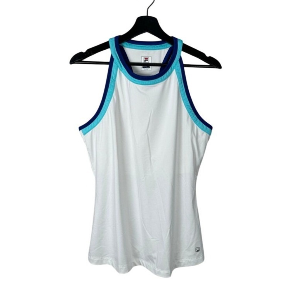 Fila Womens White Blue Athletic Tank Top Racerback Sporty Athleisure‎ Size L